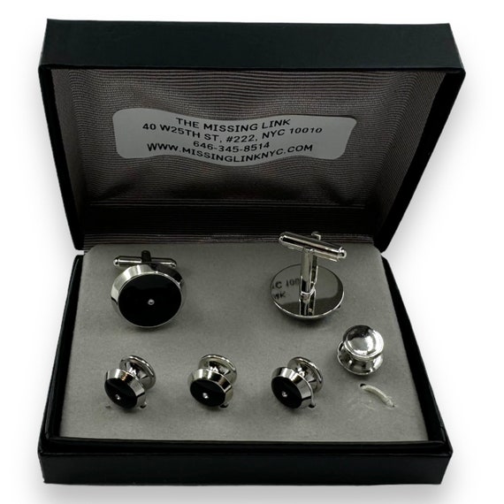 Black Octagon Onyx with Antique Silver Edge Studs and Cufflinks Set Black Octagon Onyx with Antique Silver Edge Studs and Cufflinks Set