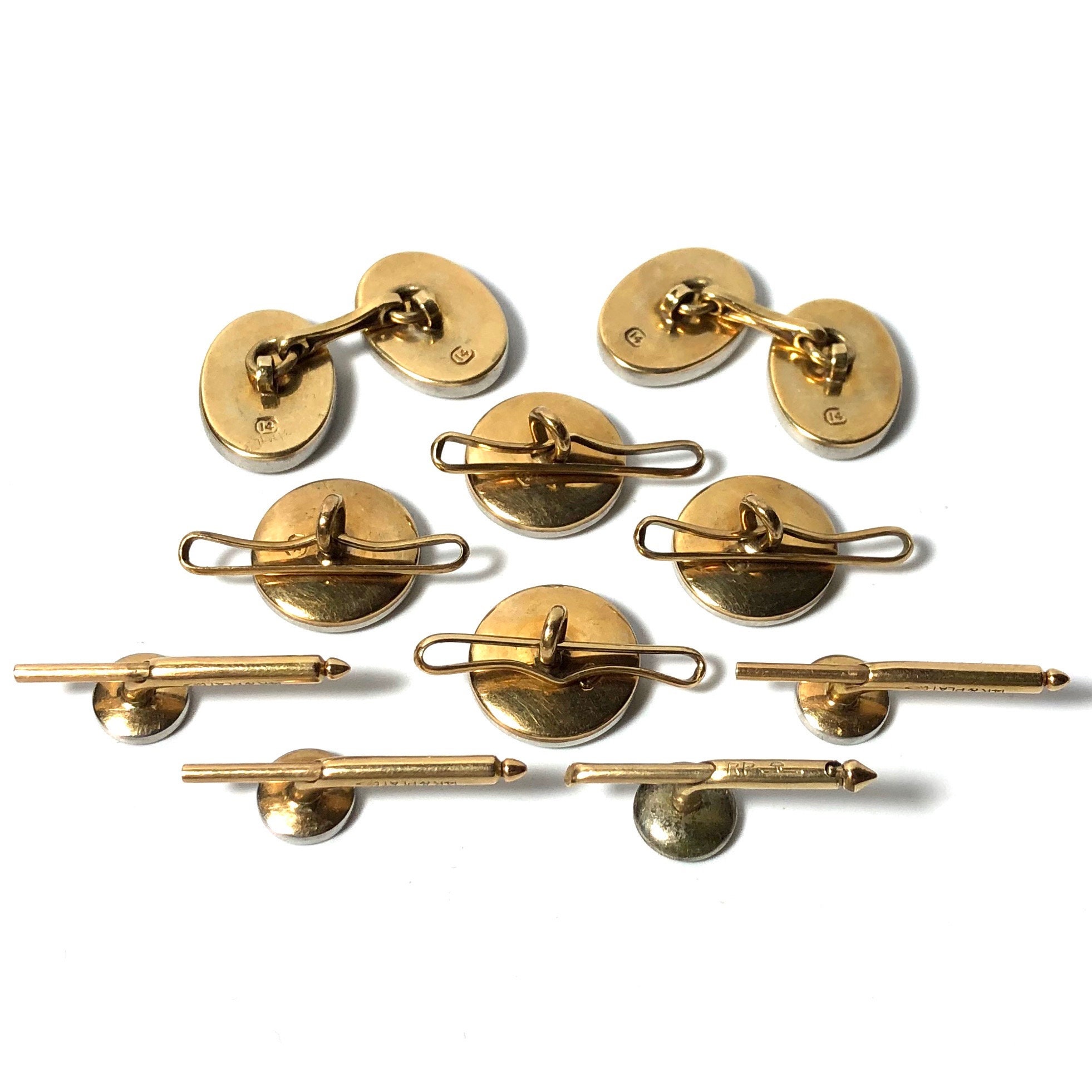 Boutons De Chemise Vintage Art Déco Carrington & Co. - Or 14k, Platine, Perles - Occasion