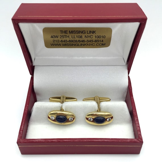 14K Gold Cufflinks With Sapphire & Diamond With Box Etsy