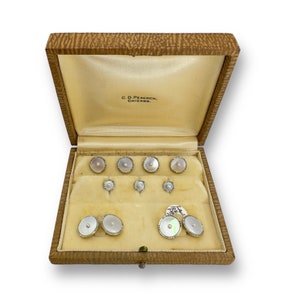 Larter Art Deco 10k Gold with Pearl and Mother Of Pearl 4 Tuxedo Shirt Studs 3 Vest Studs with Matching Double Sided Cufflinks. Circa 1930&#39;s