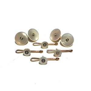 Krementz Art Deco Gold with Pearl and Mother Of Pearl Tuxedo Stud Set with Matching Cufflinks in Gift Box