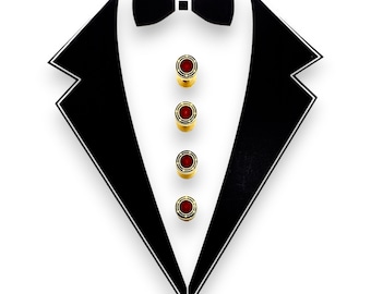 Vintage Red & Black Enamel 4 Tuxedo Shirt Studs - Groomsmen Gift in Box