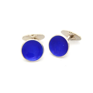 Retro 1940s Norwegian Sterling Silver Blue Enamel Cufflinks Scandinavian Art Deco Wedding Men Gifts Fathers European Fashion Jewelry