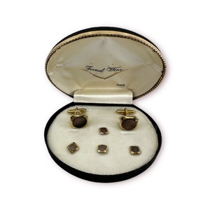 Swank 1940&#39;s Gold Plate & Abalone Cufflinks with 4 Matching Shirt Studs in Original Box Groomsmen&#39;s Wedding Gifts 1930&#39;s