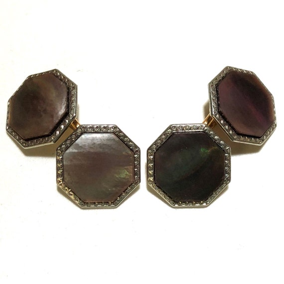 Art Deco Krementz Gold and Abalone with Platinum … - image 2