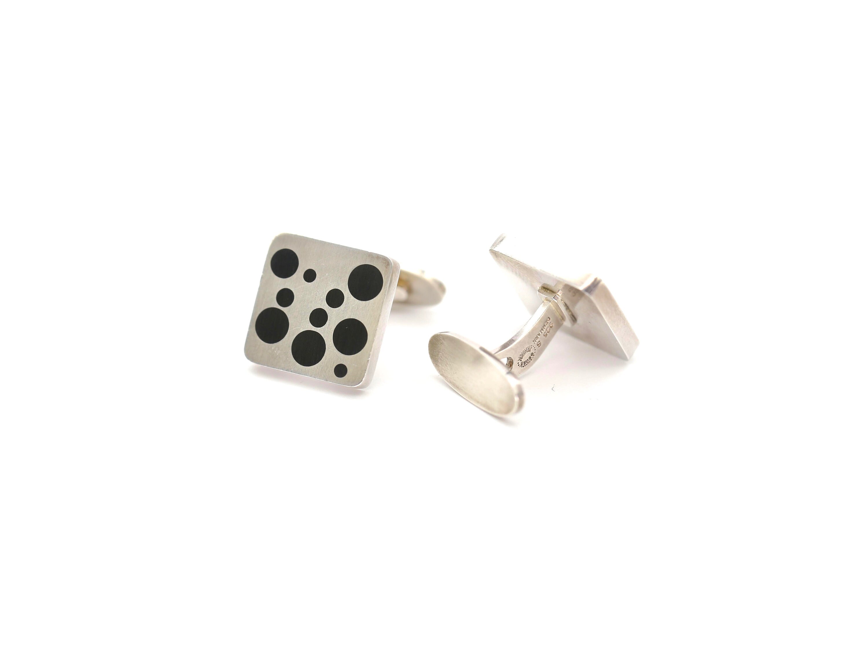 Boutons De Manchette Georg Jensen Argent Sterling - Pierre œil De Tigre, Vintage Milieu Du Siècle