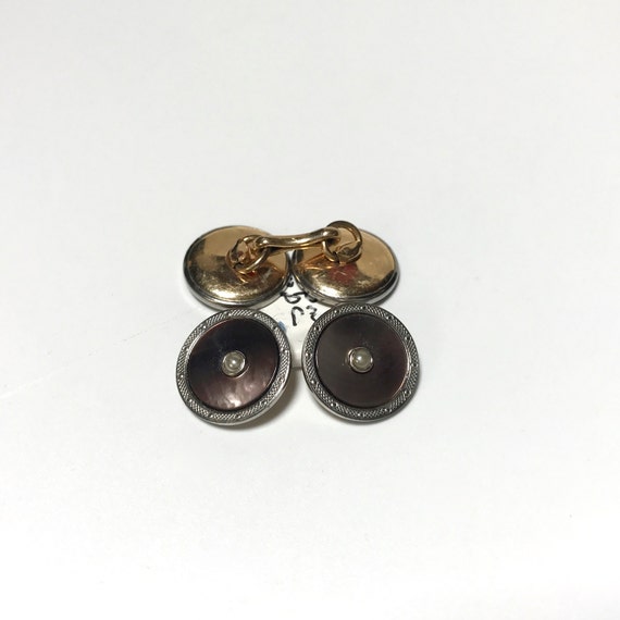 Art Deco Kum A Part Gold Filled Abalone Shell Stu… - image 2