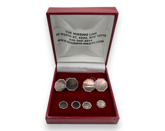 Swank Chrome and Smoke Mother of Pearl  4 Tuxedo Shirt Studs with Double Sided Cufflinks in Original Presentation Box
