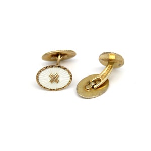 Retro 1940s Norwegian Gold Sterling Silver White Enamel Button Cufflinks Scandinavian Art Deco Wedding Men Gifts Fathers European Jewelry