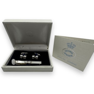 1960 Georg Jensen, Copenhagen Sterling Silver Cufflinks and Tiebar Design no 67 by Sigvard Bernadotte In Original Presentation Box 26.2 Gm