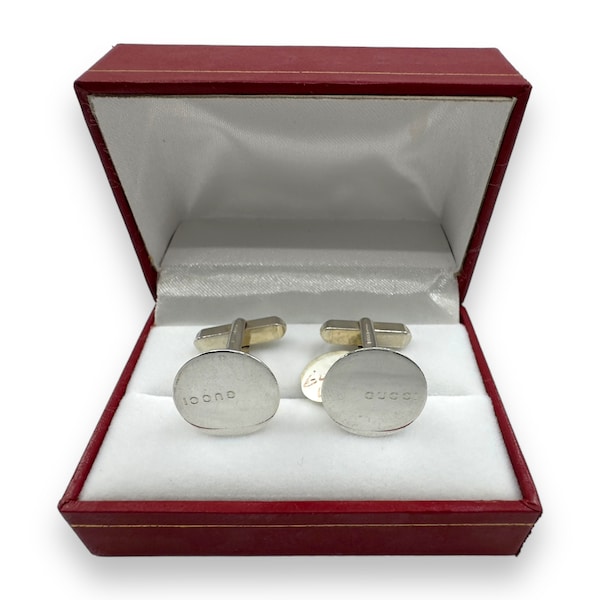 GUCCI Sterling Logo Pair of Matching Cufflinks in Gift Box, Wedding Gifts, Mens Accessories, Fathers Day