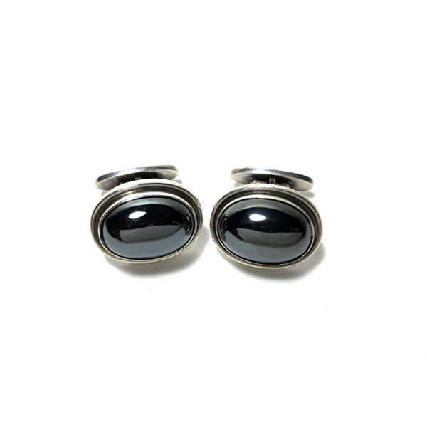 Art Deco Harald Nielsen for Georg Jensen Denmark Sterling Silver .925 and Hematite No. 44A Cufflinks, Formal Gifts, Weddings Gifts