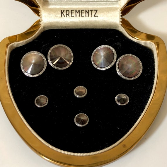 Krementz Art Deco Gold and Abalone with Platinum … - image 2
