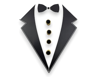 Vintage Gold-plated and Black Enamel 4 Tuxedo Shirt Stud Set In Gift Box, Wedding Gifts, Groomsmen's Gift, Father's Day