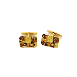 Retro 1940s Norwegian Gold Sterling Silver Enamel Cufflinks Scandinavian Art Deco Wedding Men Gifts Fathers European Fashion Jewelry
