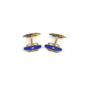 Retro 1940s Norwegian Gold Sterling Silver Blue Enamel Cufflinks Scandinavian Art Deco Wedding Men Gifts Fathers European Fashion Jewelry