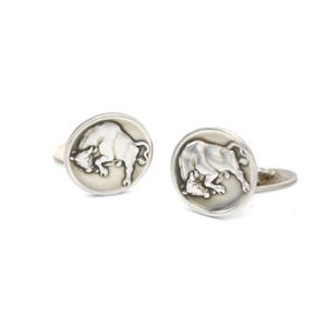Georg Jensen Denmark Solid .925 Sterling Silver Fighting Bull Cufflinks by Arno Malinowski Weight 16.9g
