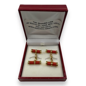 18k Gold and Coral Double-Sided Chain Link Cufflinks In Presentation Box, Wedding Gifts, Groomsmen Gift