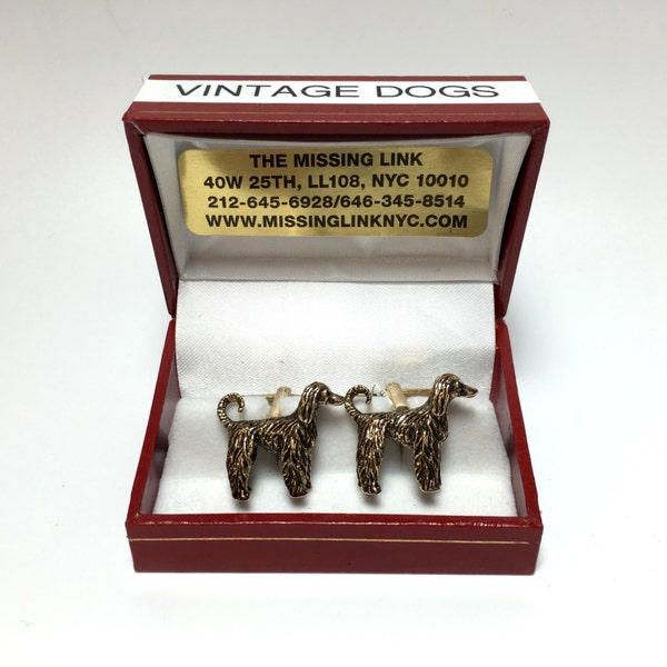 Vintage 1950's Pair Afghan Hound Dog Cufflinks with Box