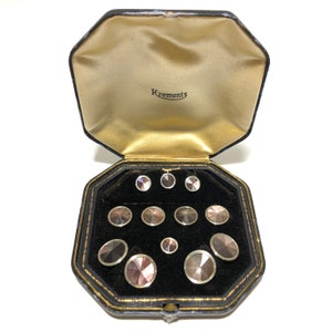 Art Deco Krementz Gold and Abalone with Platinum Inlay Rims Tuxedo Stud Set with Matching Cufflinks & Vest Studs in Original Box