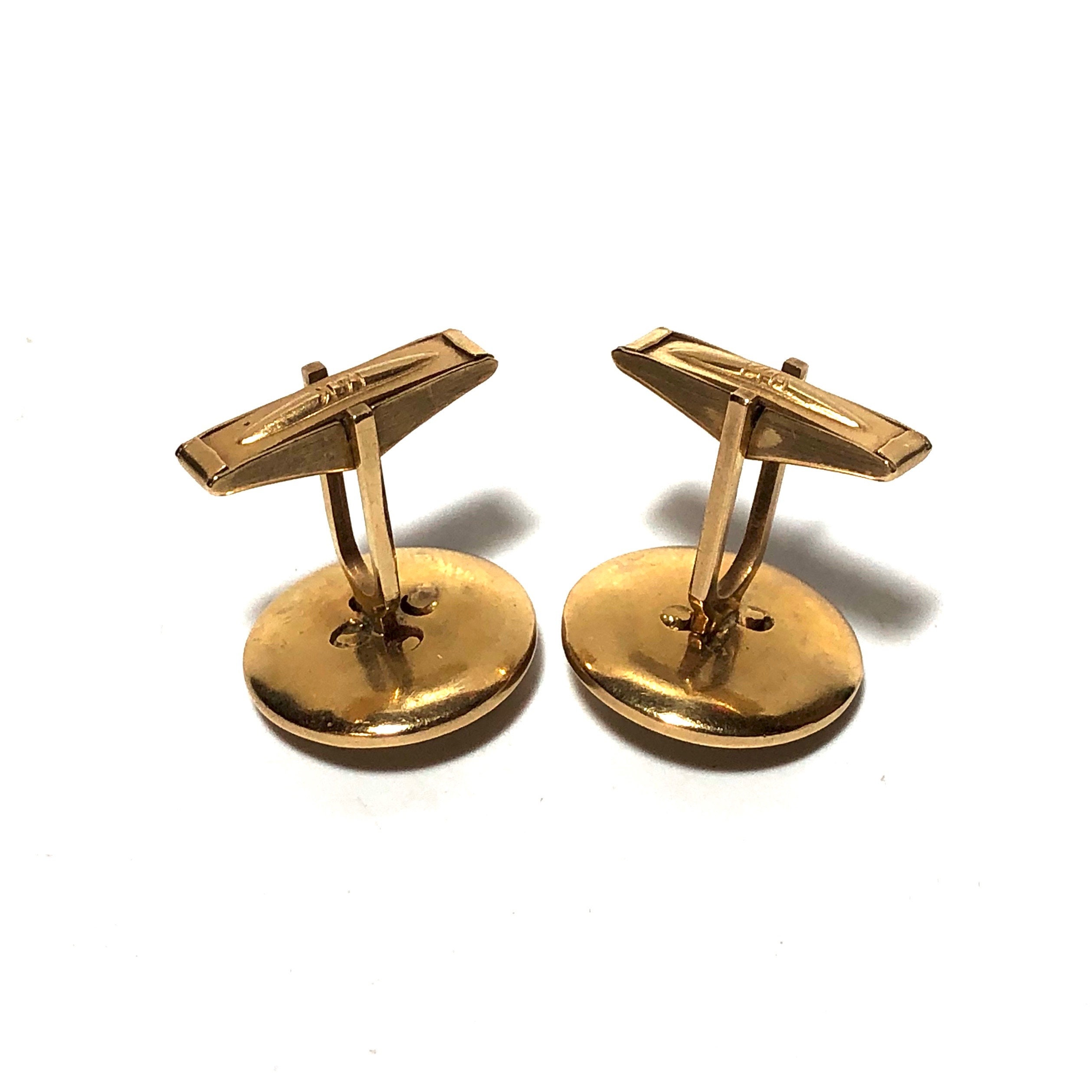 Boutons De Manchette Anciens En Or 14 Carats Avec Monogrammes - 10,4 Grammes