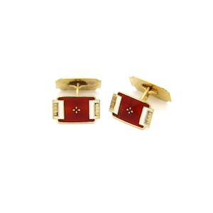 Retro 1940s Norwegian Gold Sterling Silver Red White Enamel Cufflinks Scandinavian Art Deco Wedding Men Gifts Fathers European Jewelry