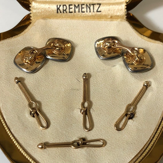 Krementz Art Deco Gold and Abalone Tuxedo Stud Se… - image 3