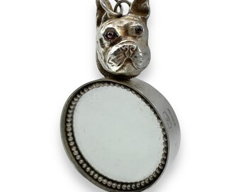 Vincent Simone Sterling Silver Bulldog Magnifying Loupe Pendant Amethyst Eyes