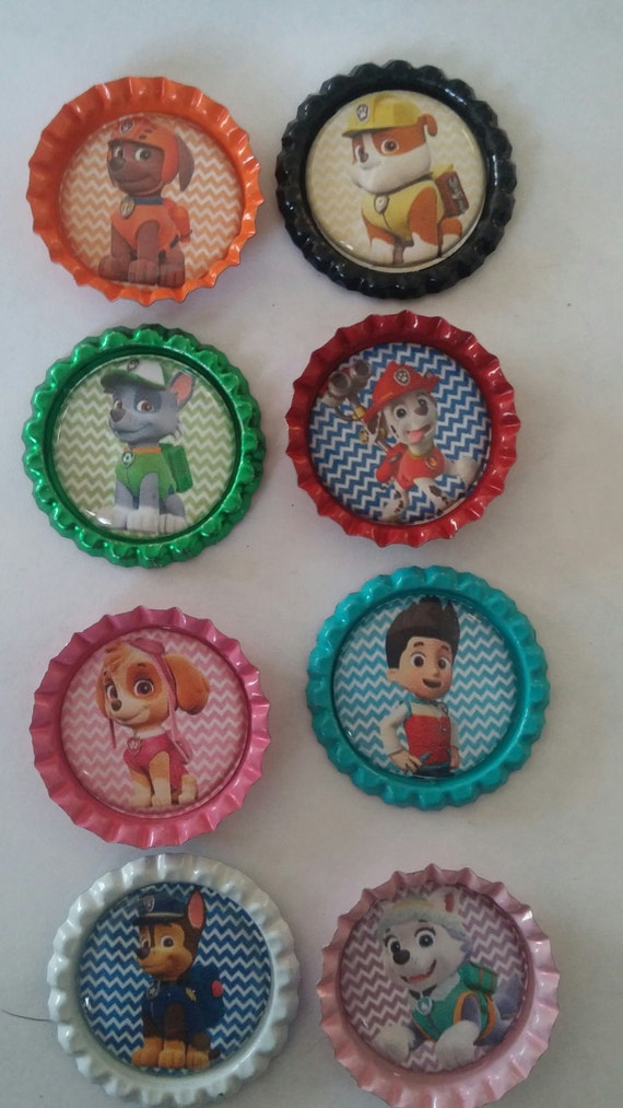 Paw Patrol Girls bottle cap magnets cupcake toppers Everest Skye Nick Jr