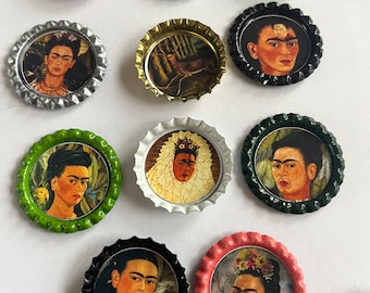 11 Kahlo Frida bottle cap magnets artist Mexican gift party favor