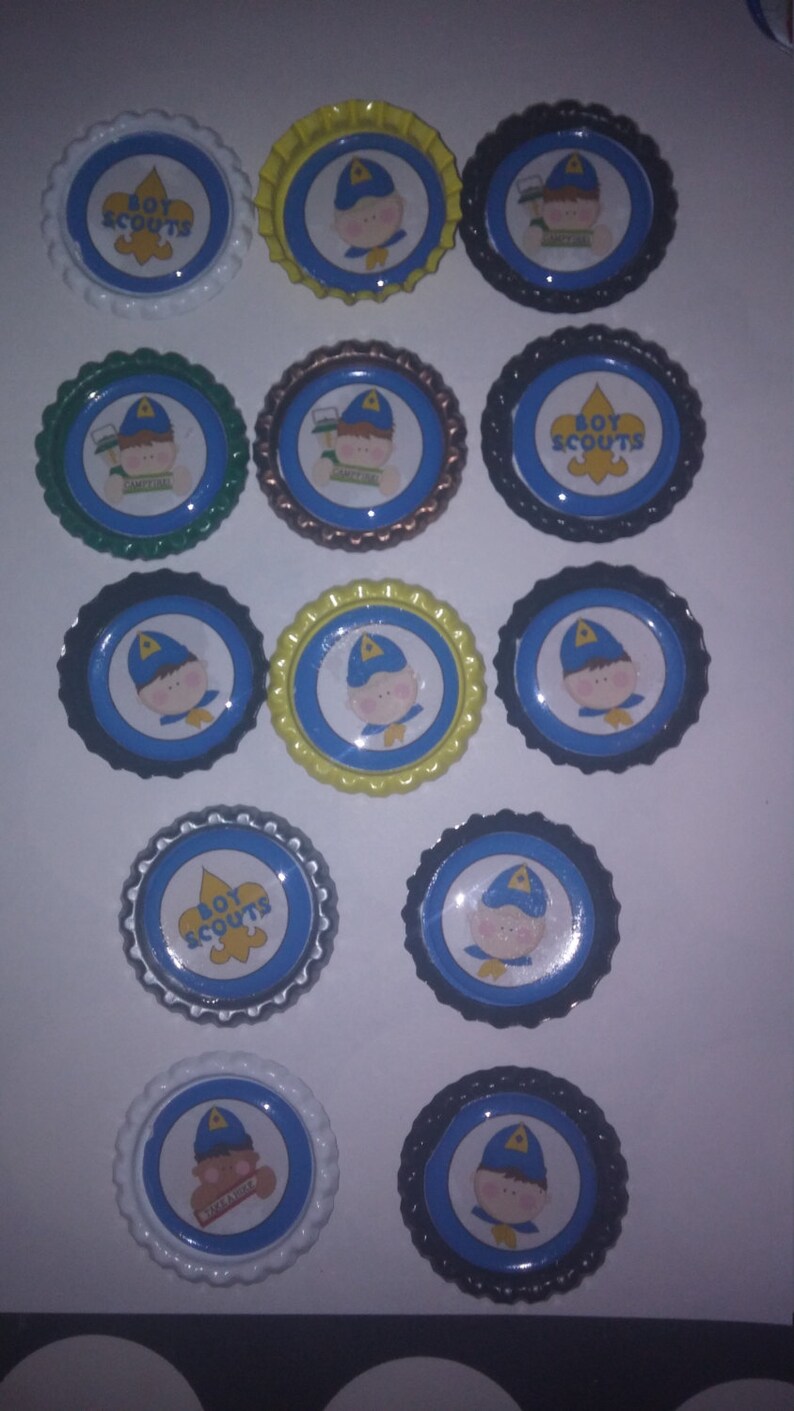 Boy Scout themed bottle cap magnets or boy scouts cupcake toppers image 2