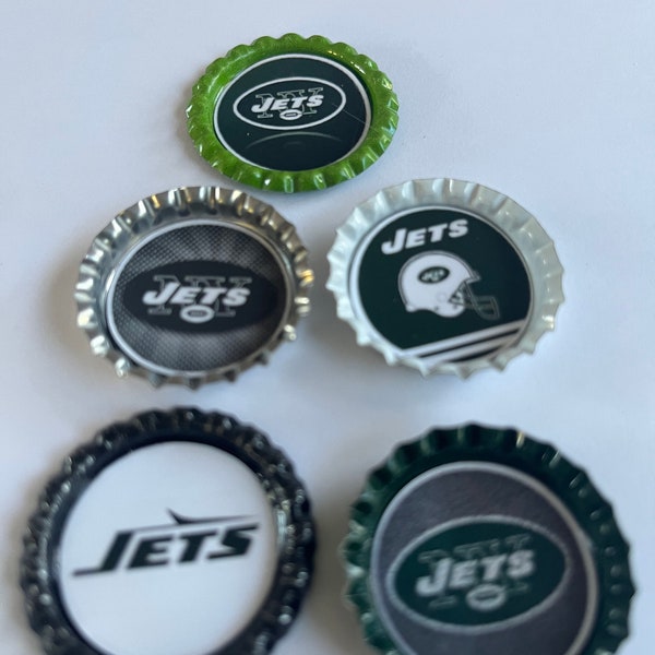 5 Jets NY New York  bottle cap magnets refrigerator NFL football