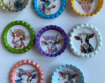 8 cow bottle cap magnets cow moo cows farm animals magnets party favor gift