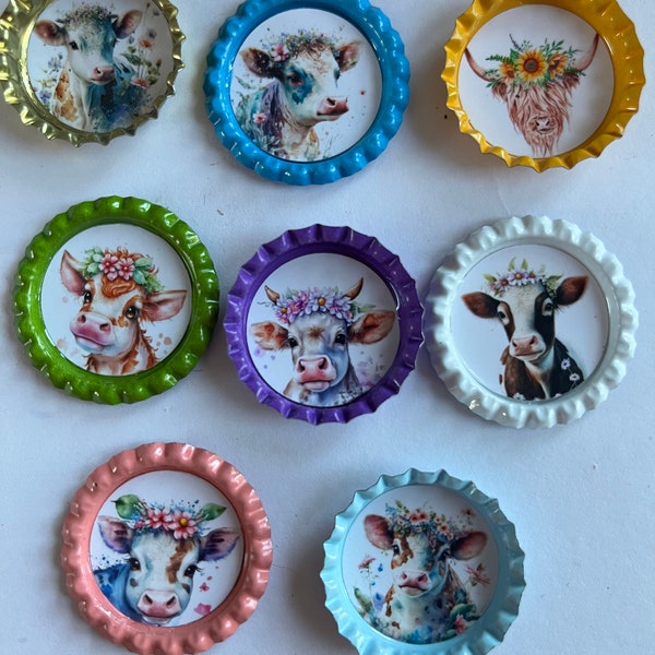 8 cow bottle cap magnets cow moo cows farm animals magnets party favor gift