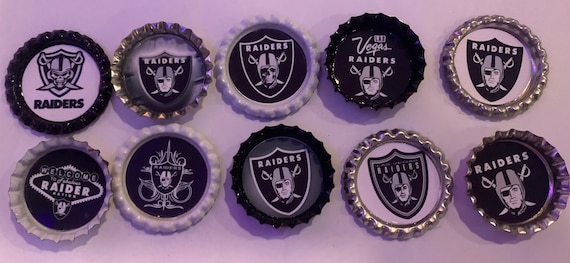 10 NFL LV Raiders Las Vegas bottle cap magnets cupcake toppers or thumb  tacks stocking stuffer gift party favor read description