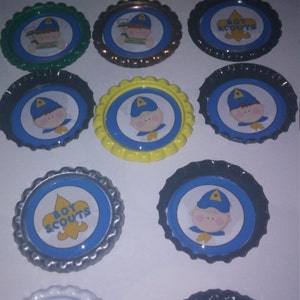 Boy Scout themed bottle cap magnets or boy scouts cupcake toppers image 1