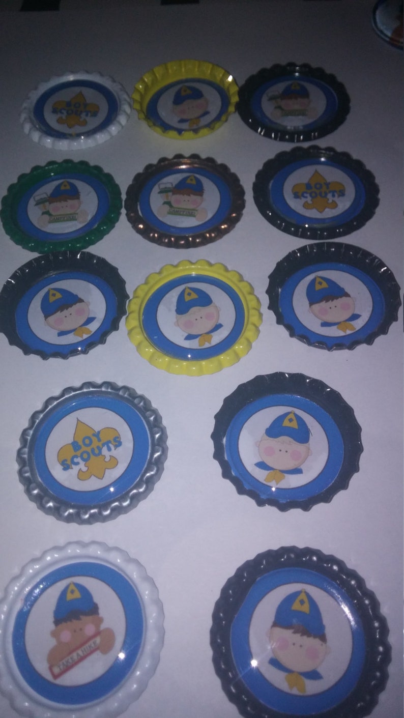 Boy Scout themed bottle cap magnets or boy scouts cupcake toppers image 1