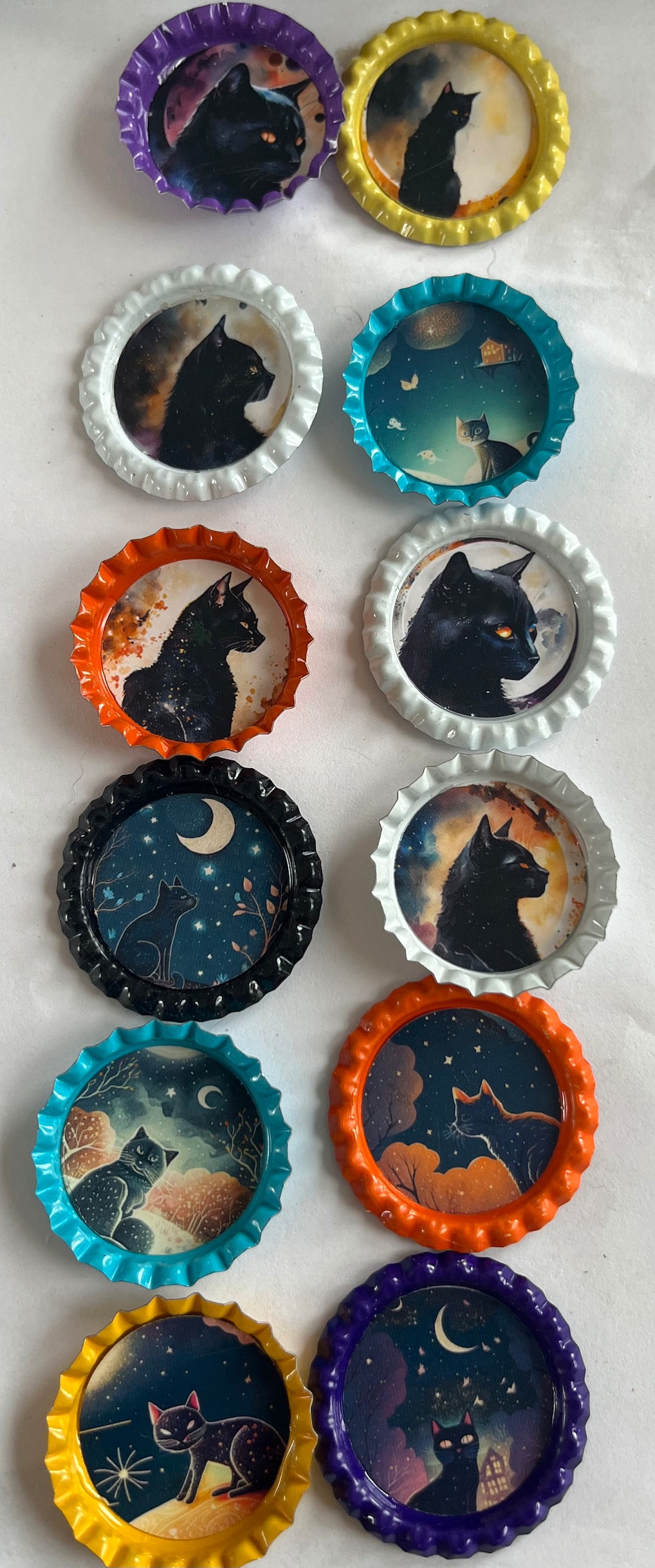 12 Black Cat Bottle Cap Moon and Stars Black Cats Kitty Etsy