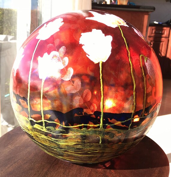 Free Us Shipping Hand Painted Glass Ball Orb Sphere White Etsy