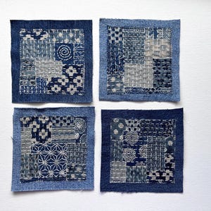 Denim Patches with Sashiko Stitching for Visible Mending of Jeans Backpacks Hats Decorative Handmade