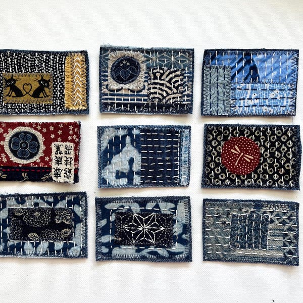 Small 2x3 Denim Patches Handmade Boro Sashiko Backpack Japanese Style Sew-on