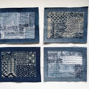 Small Denim Mending Patches with Boro Sashiko Stitching 4x5