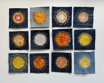 Tiny Sun Patches Small Circle Mending Denim Boro Sashiko