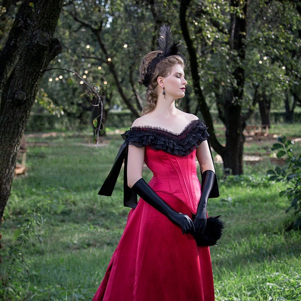 Berry Red Victorian Gown, Victorian Halloween Dress, 1880s Costume