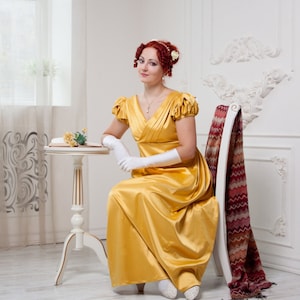 Yellow Regency Dress, 1800 Napoleonic Fashion Gown, Regency High Waistline Ballgown