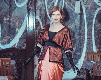 Edwardian Orange and Black Dress, Titanic Era Gown, 1910s Costume