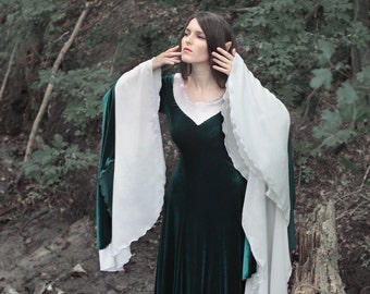 Emerald Elven Dress, Fairy Elven Wedding Gown, Pre-Raphaelites Gown