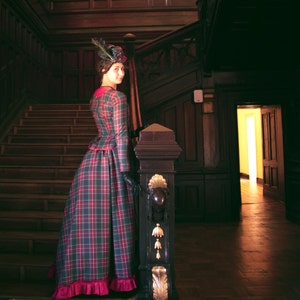 Victorian Walking Dress, Bustle Era Plaid Costume, 1880s Day Dress image 2