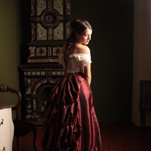 Victorian Burgundy Skirt, 1880s Taffeta Petticoat, Bustle Underwear
