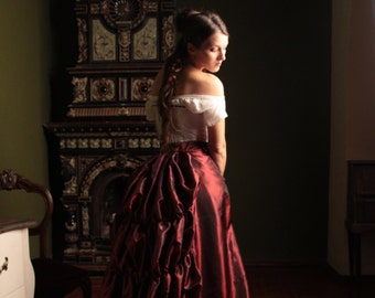 Victorian Burgundy Skirt, 1880s Taffeta Petticoat, Bustle Underwear